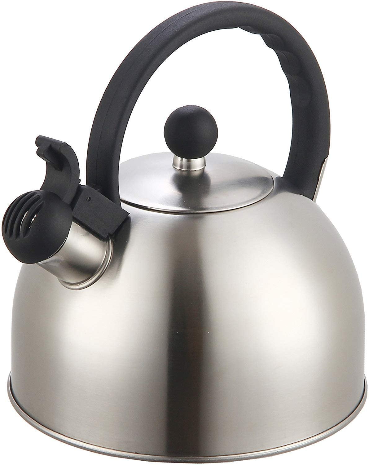 DFL 2 Liter Stainless Steel Whistling Tea Kettle - Modern Stainless Steel  Whistling Tea Pot for Stovetop with Cool Grip Ergonomic Handle (2L Black)