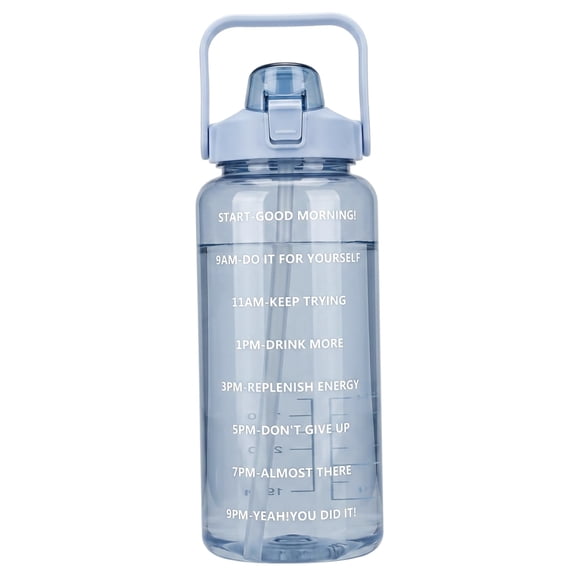 2 Liter Water Bottle with Time Marker, Flip Top Hydration Bottle for Gym Work Blue or Purple