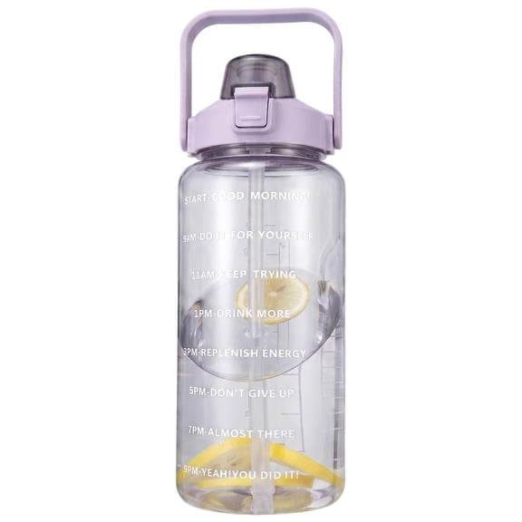 2 Liter Water Bottle with Time Marker, Flip Top Hydration Bottle for Gym Work Blue or Purple
