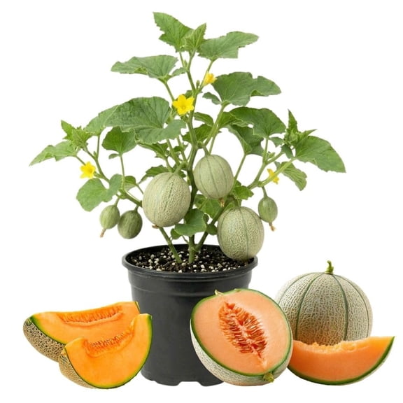 2 Live Hales Cantaloupe Melon Plant Per Pot, 35 Inch Height, Sweet Melon Fruit Vine Plant for Home Gardening