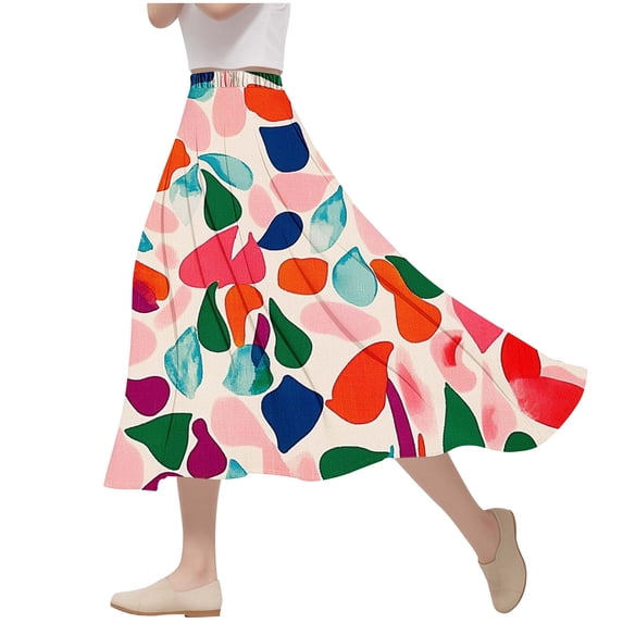 2 Long Summer Skirts for Women 2025 Women's Fashion Flower Printing A Character Elastic Waist Big Leisure Time Skirt