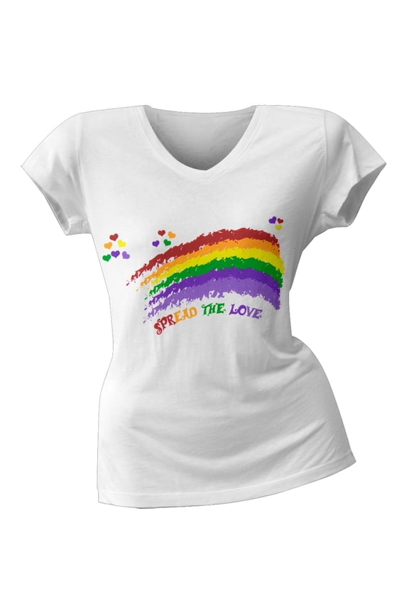 - Miley Cyrus' Spread the Love Rainbow Junior's V-Neck T-Shirt - Large