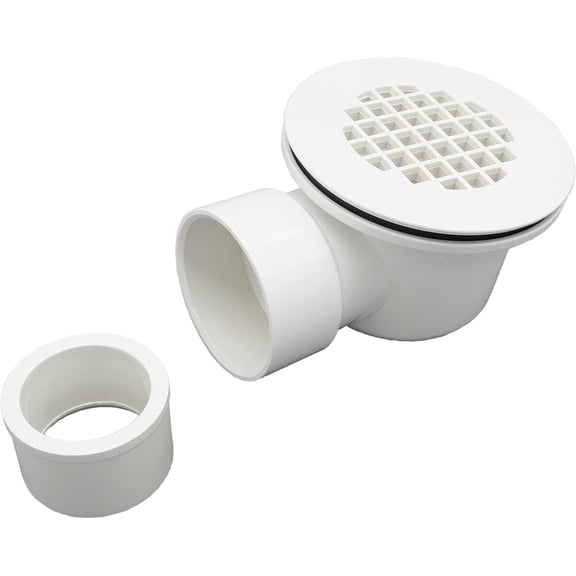 2" Low Profile Shower Drain with 2" x 1-1/2" Reducer Pipe Fitting and Perforated Strainer- PVC Side Outlet Drain Assembly for Replacement Shower Base and Drain