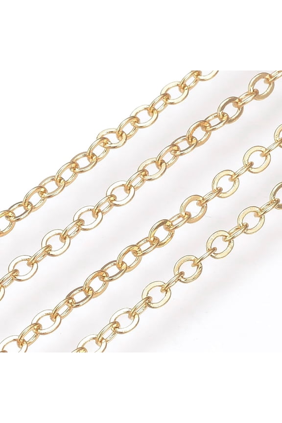 2 M Brass Cable Chains Soldered Flat Oval Real 18K Gold Plated Unfinished Chain Set Fashion Stacking Jewelry Chain for Women DIY Necklace Bracelet and Anklet Accessories Making 3x2.3x0.4mm Gold DIY