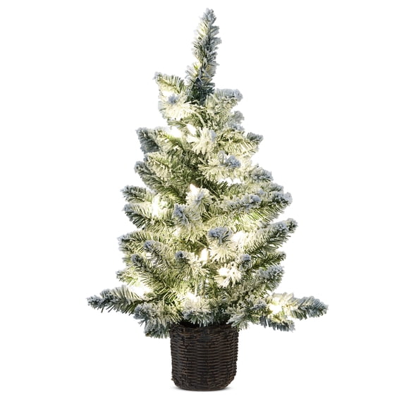 2 FTMini Cooper Spruce Pre-Lit Green Flocked Artificial Christmas Tree with Clear LED Lights, by Holiday Time