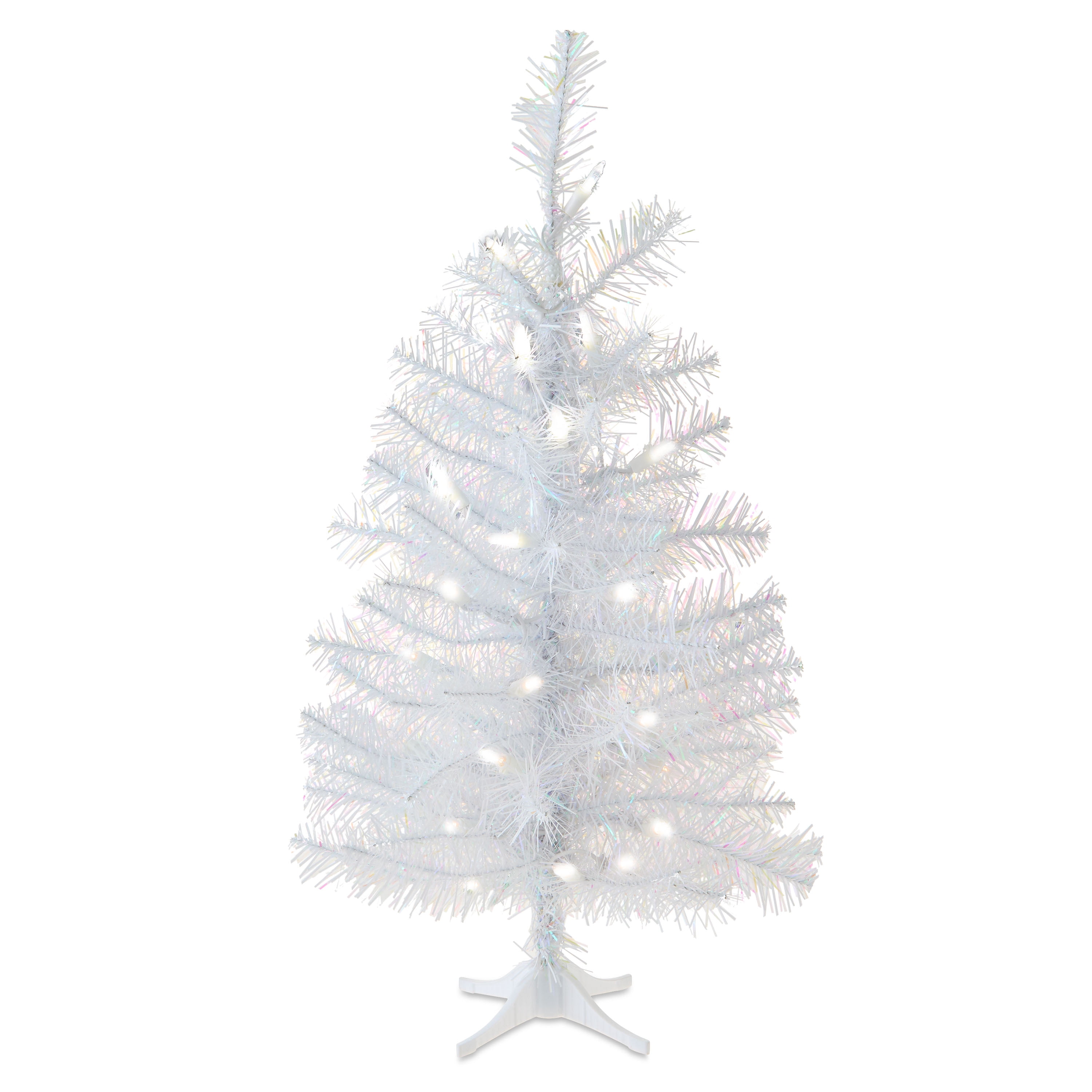 2 FT Mini Noble Spruce Pre-Lit White Iridescent Artificial Christmas Tree with Warm White LED Lights, by Holiday Time