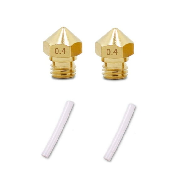 (2) MK10 M7 0.4 mm Nozzles & (2) PTFE Tubes for FlashForge Creator Inventor Dreamer