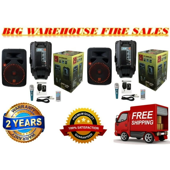 2 MR DJ 15" POWERED 3000W PRO DJ BLUETOOTH USB PA LED SPEAKER KARAOKE MIC