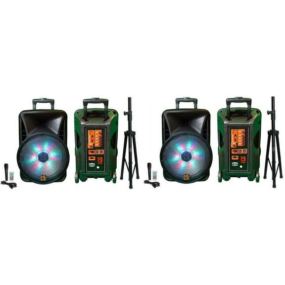 2 MR DJ DJ15BAT+ 15" Portable Bluetooth Speaker + Speaker Stand