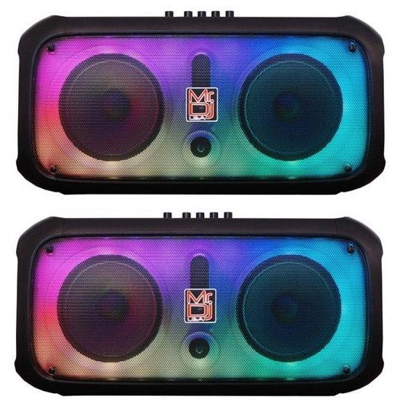 2 MR DJ FIRE-FLAME 6.5" X 2 Rechargeable Portable Bluetooth Karaoke Speaker with Party Flame Lights Microphone TWS USB FM Radio