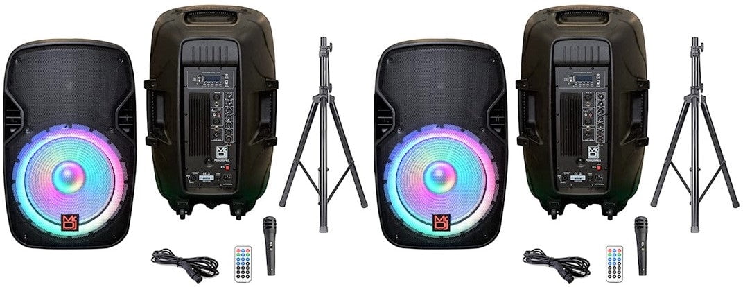 GOFLAME Portable 15" PA Speaker System - 3000W Peak, Bluetooth, USB/SD, With Stands & Mic