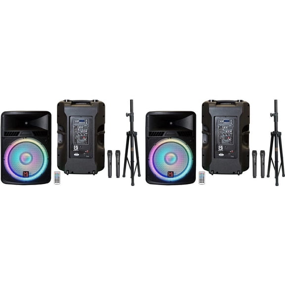 2 MR DJ PROBAT118 18" 4000 Watts Max Power Speaker Built-in Battery/Bluetooth/Amplifier/SD/USB/FM Radio + Speaker Stand