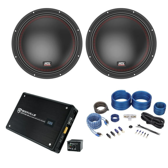 (2) MTX 5510-44 10" 1600w DVC 4-ohm Car Audio Subwoofers+Mono Amplifier+Amp Kit