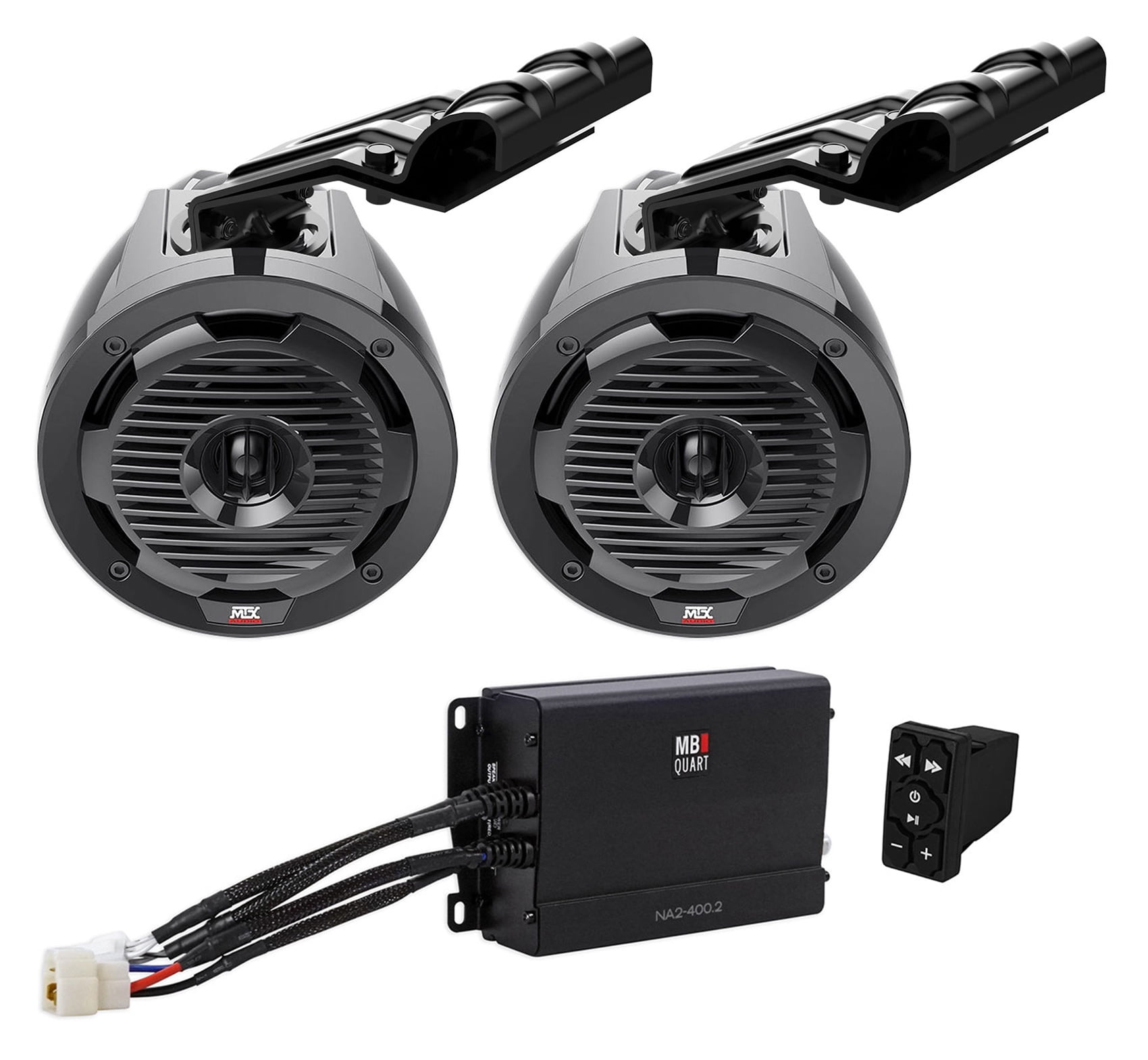 2) MTX 6.5" Tower Roll Cage Speakers+Amplifier+Bluetooth For ProFit Cage Rollbar