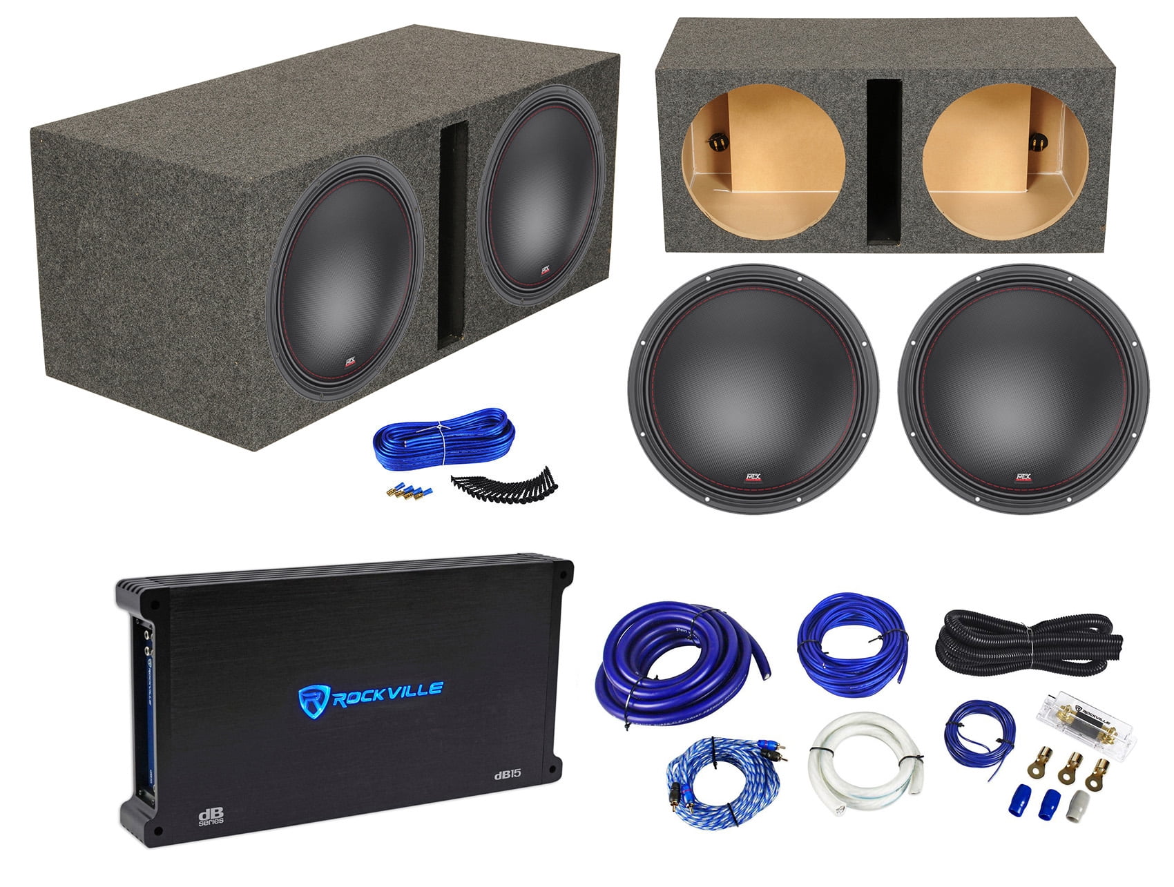 2) MTX 751522 15" 1500w RMS Subwoofers+Vented Sub Box Enclosure