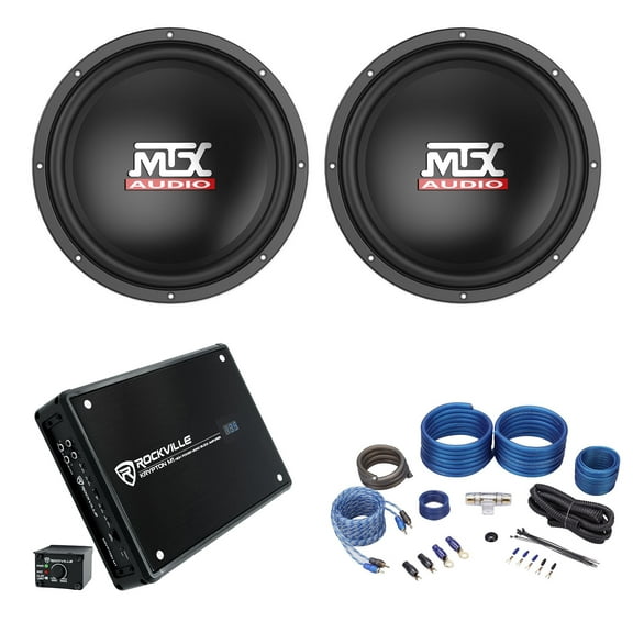 (2) MTX Terminator TN12-02 12 800w Car Audio Subwoofers+Mono Amplifier+Amp Kit