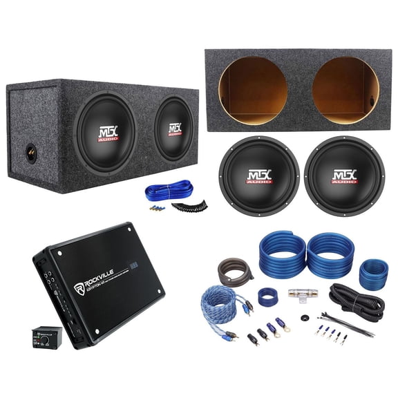 MTX Terminator TN12-02 Bundle: 2 12 Inch Car Subwoofers, RD12 Sealed Box, Krypton-M1 Amp, 4 AWG Kit, 6-items