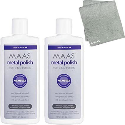 2 Maas Metal Polish, 8-Ounce - Free Microfiber Cloth - Clean Shine and Polish Safe Protective Prevent Tarnish