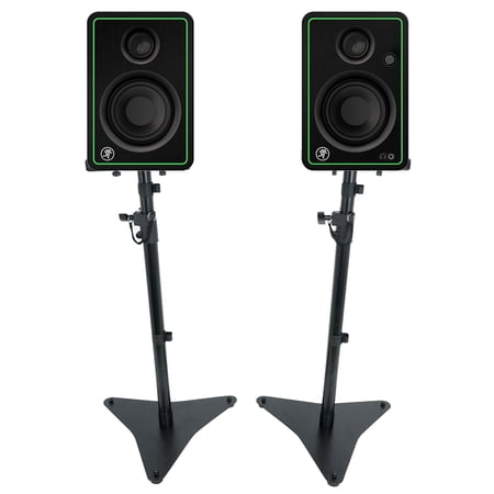 Mackie CR3-X Bundle: 3 Inch Studio Monitors, RVSM5 Adjustable Stands, 35mm Compatible, Desktop Audio Setup Pro Kit, 2-items