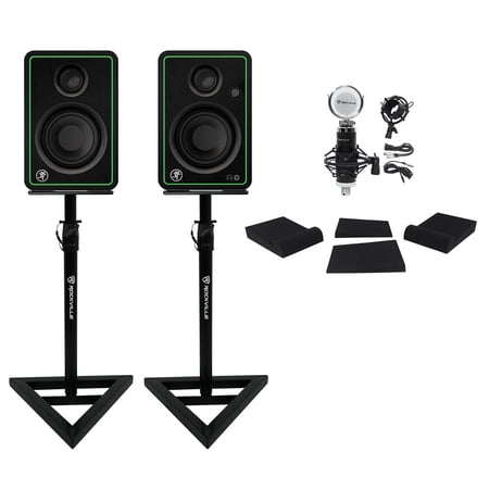 2 Mackie CR3-X 3" Multimedia Studio Monitor Speakers+Microphone+Stands+Foam Pads