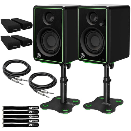 (2) Mackie CR3-XBT 3" Creative Reference Bluetooth Multimedia Monitors with Desktop Stands & Green Trim Kit Package