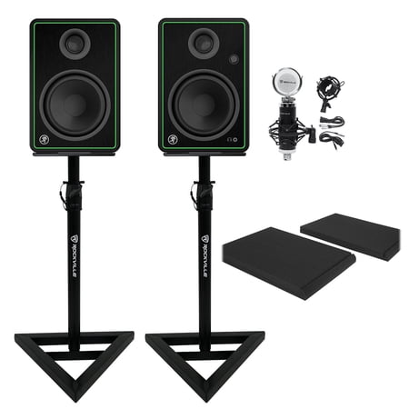 2 Mackie CR5-X 5" Multimedia Studio Monitor Speakers+Microphone+Stands+Foam Pads