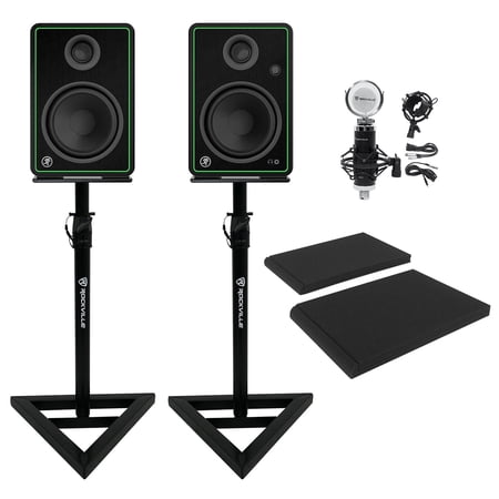Mackie CR5-XBT Bundle: 5 Inch Bluetooth Monitors, RCM03 Condenser Mic, RVSM1 Stands, Studio Audio Setup Kit Pro, 3-items