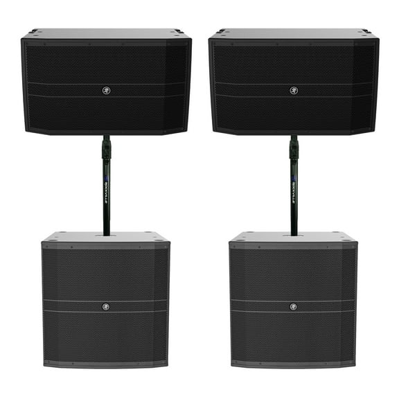 2) Mackie DRM12A-P 2000w 12" DJ PA Speakers+2) 18" Passive Subs+Air Assist Mount