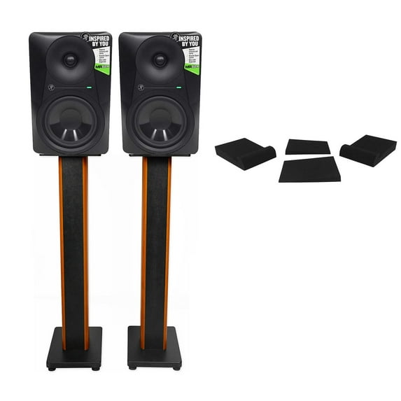 (2) Mackie MR524 5” 100 Watt Powered Active Studio Monitors+36" Stands+Pads
