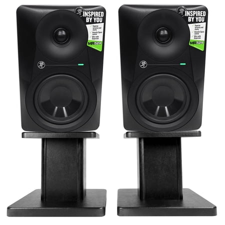 (2) Mackie MR524 5” Powered Active Studio Monitor Bi-Amped Speakers+Desk Stands