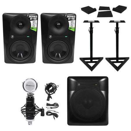 (2) Mackie MR524 5” Powered Studio Monitors+10" Active Sub+Mic+Mount+Stands+Pads