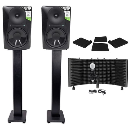 2 Mackie MR824 8” 85w Powered Studio Monitors+Condenser Mic+Stands+Pads+Shield