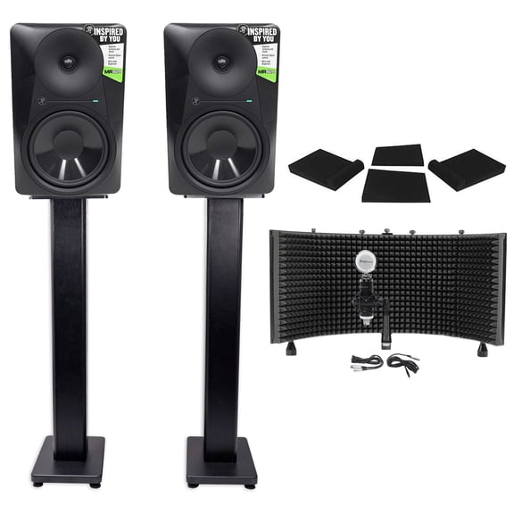 2 Mackie MR824 8 85w Powered Studio Monitors+Condenser Mic+Stands+Pads+Shield