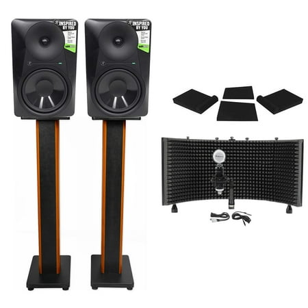 2 Mackie MR824 8” 85w Studio Monitors+Condenser Mic+36" Stands+Pads+Shield