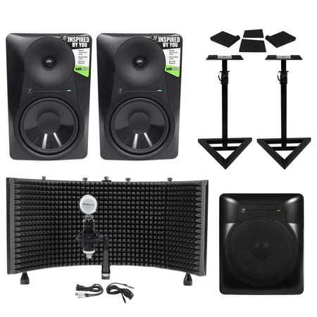 2) Mackie MR824 8” Powered Studio Monitors+10" Active Sub+Mic+Mount+Stands+Pads