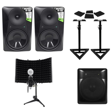 (2) Mackie MR824 8” Powered Studio Monitors+10" Active Sub+Mic+Mount+Stands+Pads