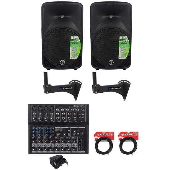 (2) Mackie SRM350V3 1000 Watt 10" Powered Speakers w/DSP For Restaurant/Bar/Cafe