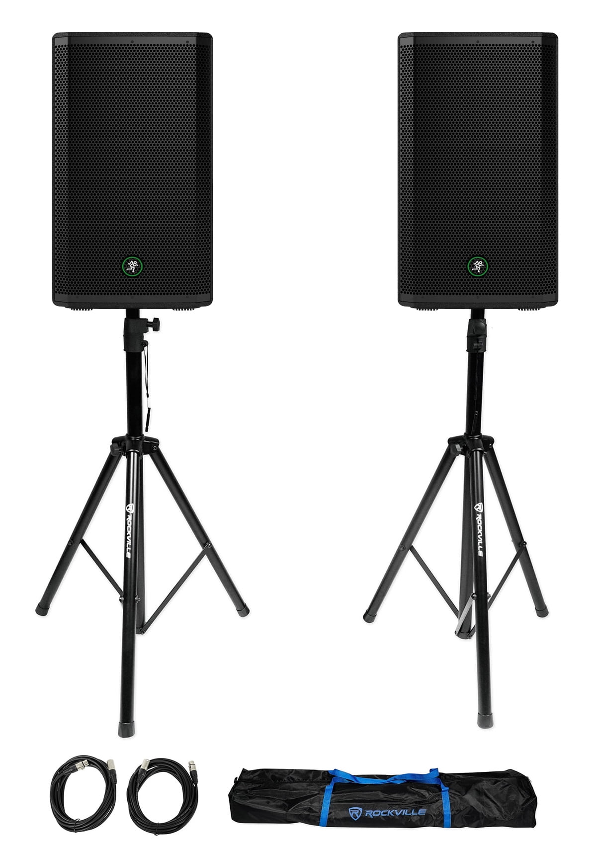 (2) Mackie Thrash212 12" 1300W Powered Active DJ PA Speakers+Stands Thrash 212