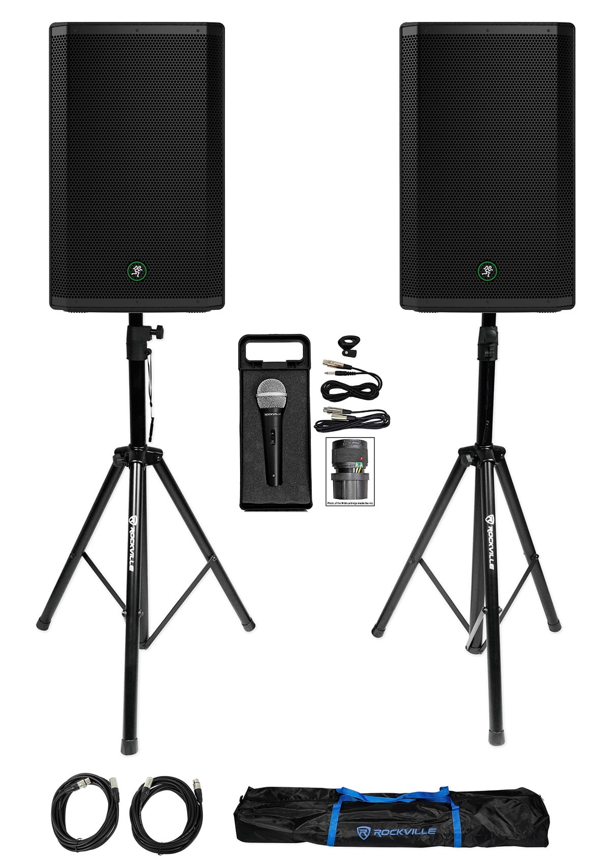 2 Mackie Thrash215 15" 1300W Powered DJ PA Speakers+Stands+Microphone Thrash 215