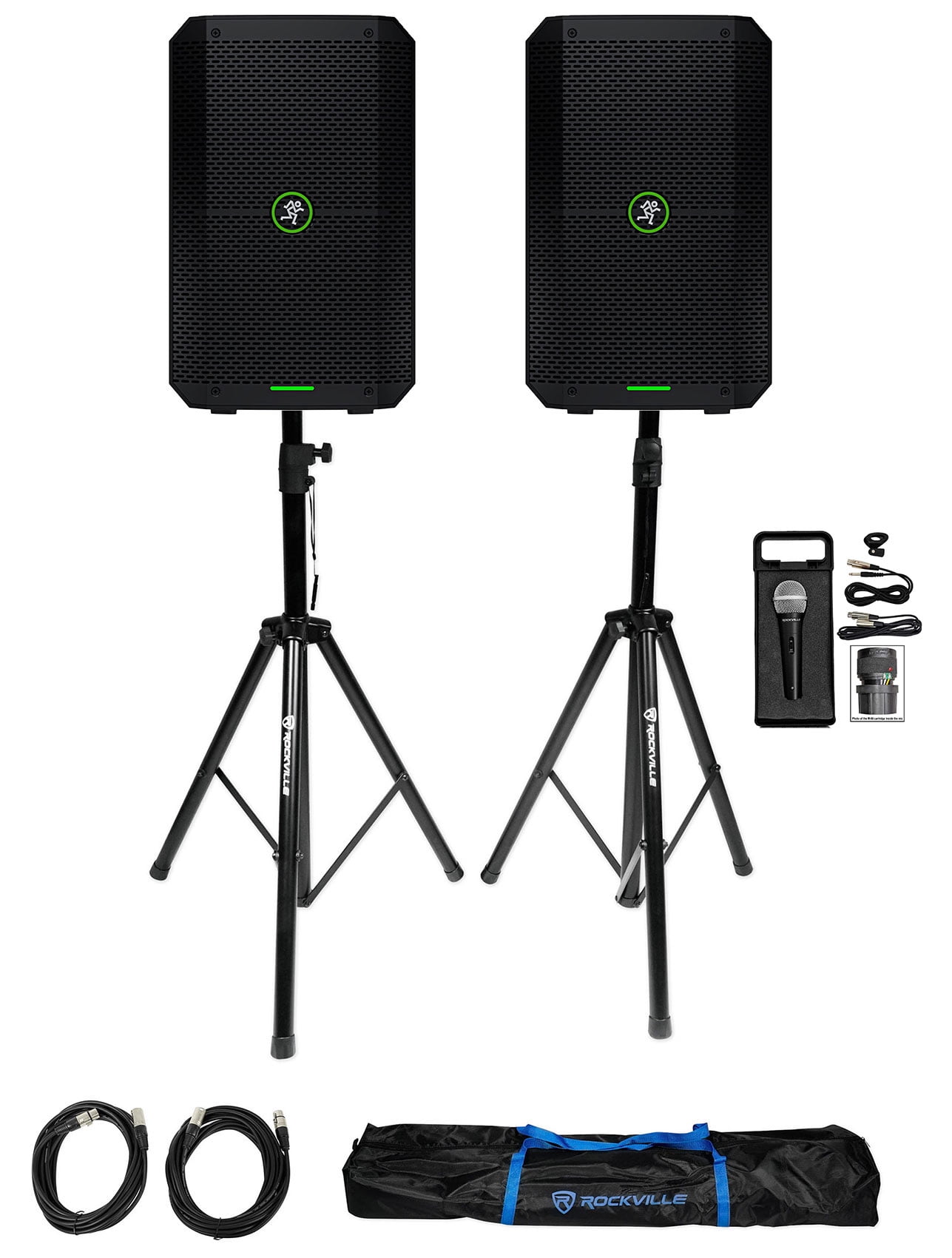 2 Mackie Thump GO 8" Portable Rechargeable DJ PA Speakers w/Bluetooth+Stands+Mic