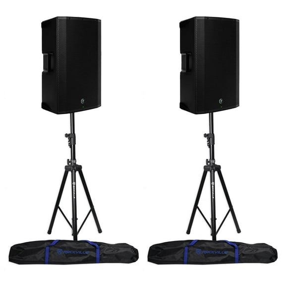 2 Mackie Thump15BST THUMP-15BST 15" 1300w Active DJ PA Speakers+Hydraulic Stands