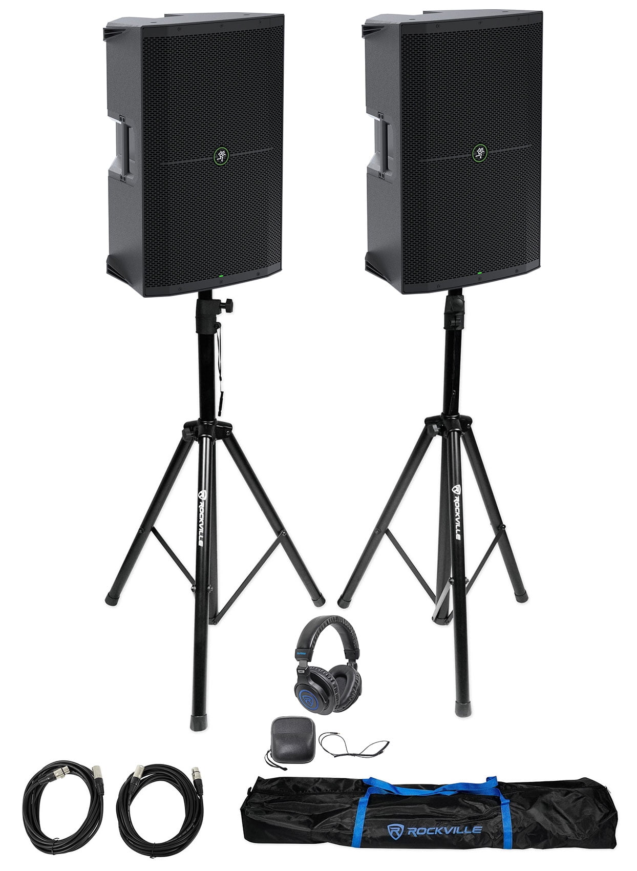 DJ Package w/ (2) Mackie Thump215 15" 1400w Powered Speakers+Stands+Headphones