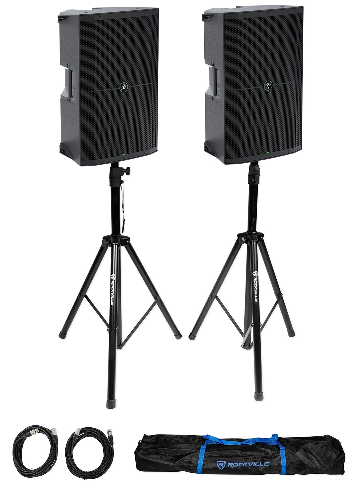 (2) Mackie Thump215 15" 1400w Powered DJ PA Speakers+Stands+Cables+Bag Thump 215