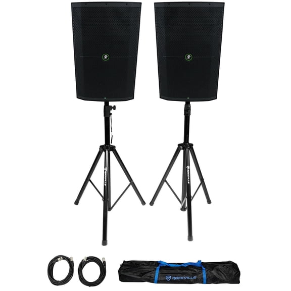 (2) Mackie Thump215XT 15" Powered DJ PA Speakers+Stands+Cables+Bag Thump 212XT