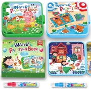 Elfew Magic Water Painting Book Set for Kids   2 Water Painting Books, 2 Water Pens, Reusable Color-Changing Art, No Ink Needed