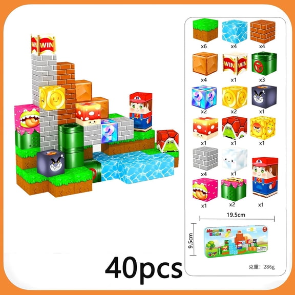 2 Magnetic Blocks 35 PCS, Kids Cube Building Toy, Educational Creative Portable Set