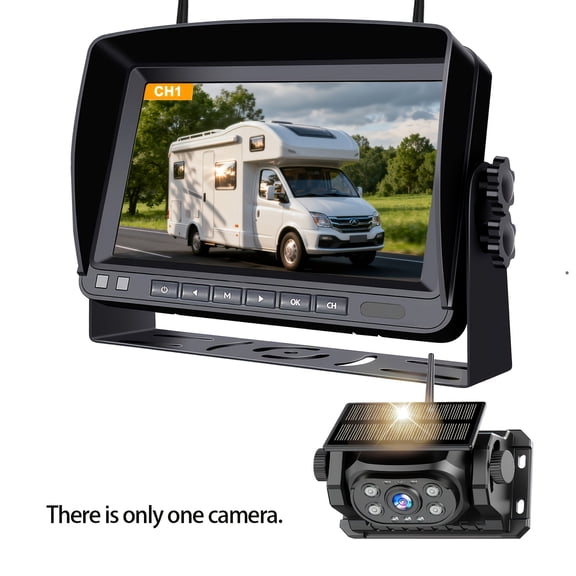 2 Magnetic Solar Wireless Backup Camera with 7'' HD 1080P DVR Monitor System, 9600mAh Rechargeable Dual Reverse Camera for Hitch Towing Car Trailer Truck