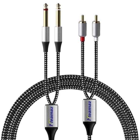 Meamaz 2-Male RCA to 2-Male 1/4" TS Stereo Audio Interconnect Cable,6.35mm TS to RCA, Use for Audio Player TV Audio Mixer Power Home Theater