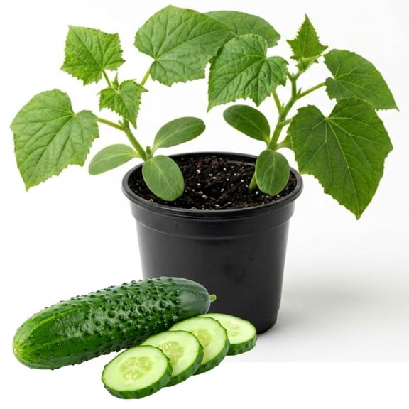 2 Marketmore Cucumber Plants, 4-6" Tall Live Cucumber Seedlings in 4 Inch Pot, Heirloom Garden Vegetable