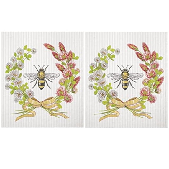 2 Mary Lake-Thompson SC345 Reusable Kitchen Sponge Cloths, Bee Clover Wreath